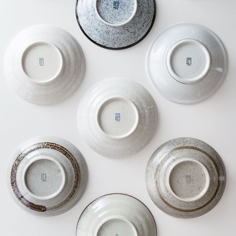 Japan Imported Mino yaki deep dishes in various underglaze colors and textures.